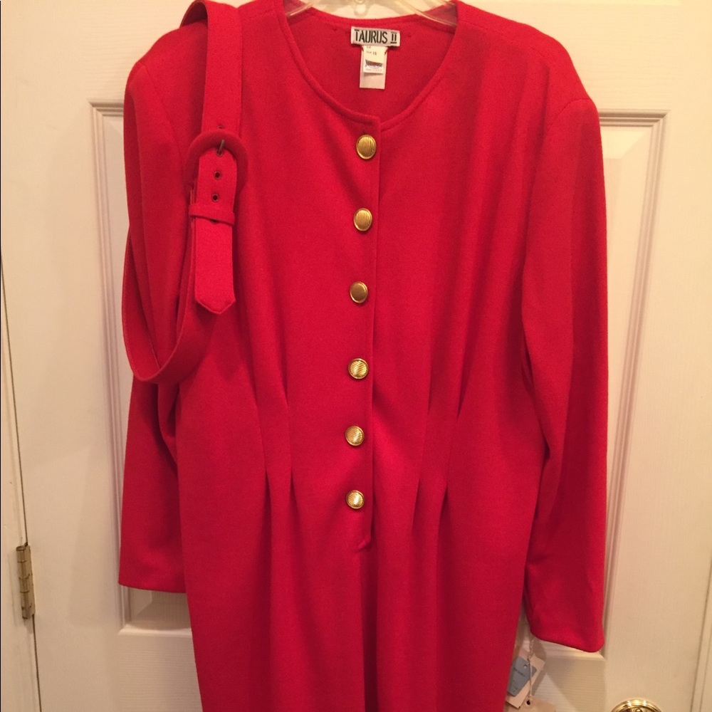 ➕Vintage Taurus II Size 16 Red Button Dress w Belt